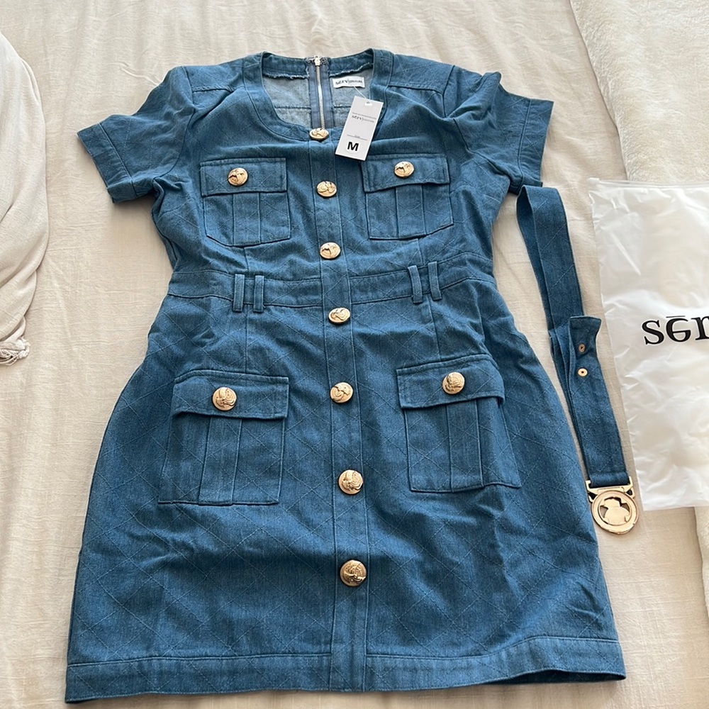 BALMAIN INSPIRED BLUE JEAN DRESS (MINI) WITH GOLD HARDWARE